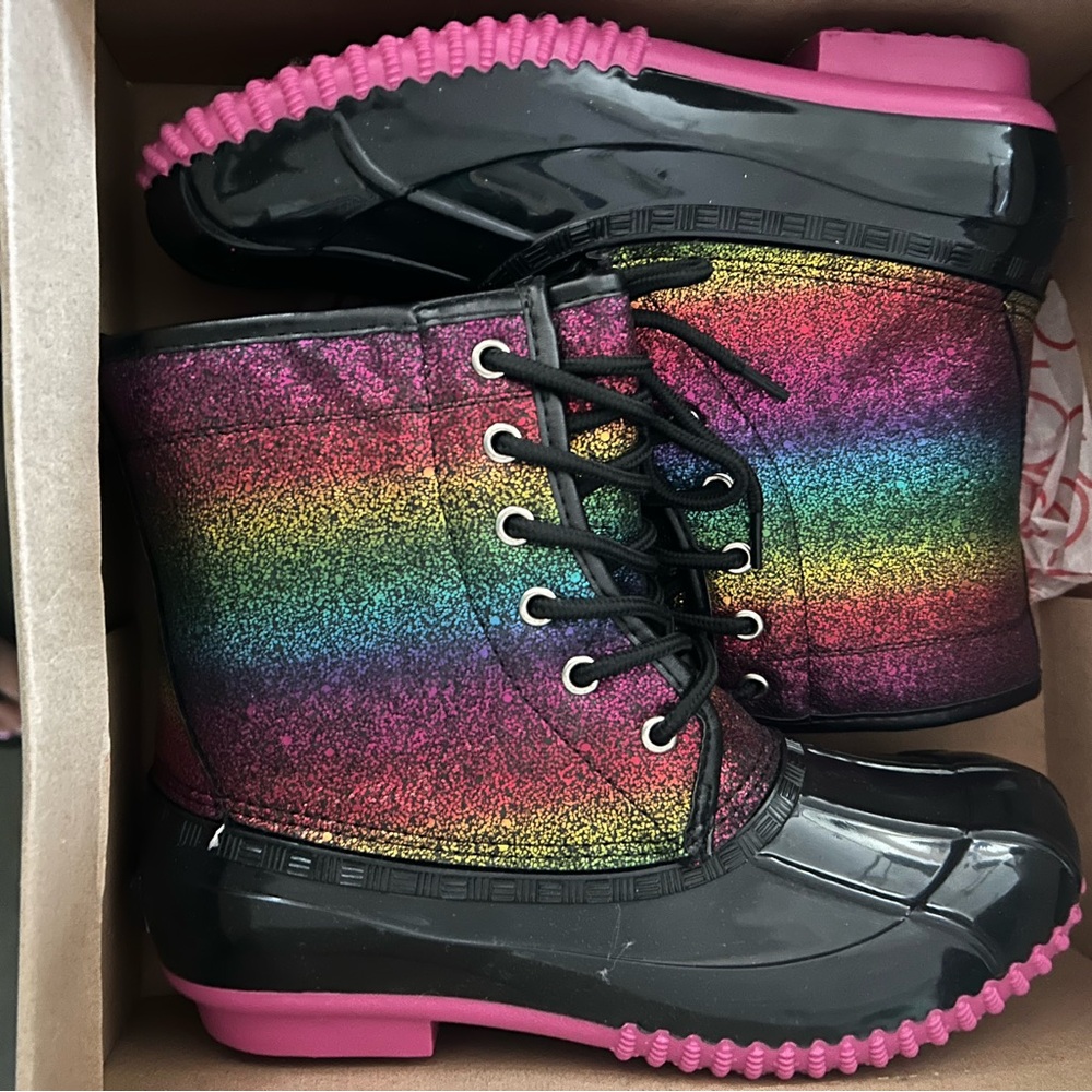Sugar Women's Rainbow Glitter Pink/Black Boots Size 7